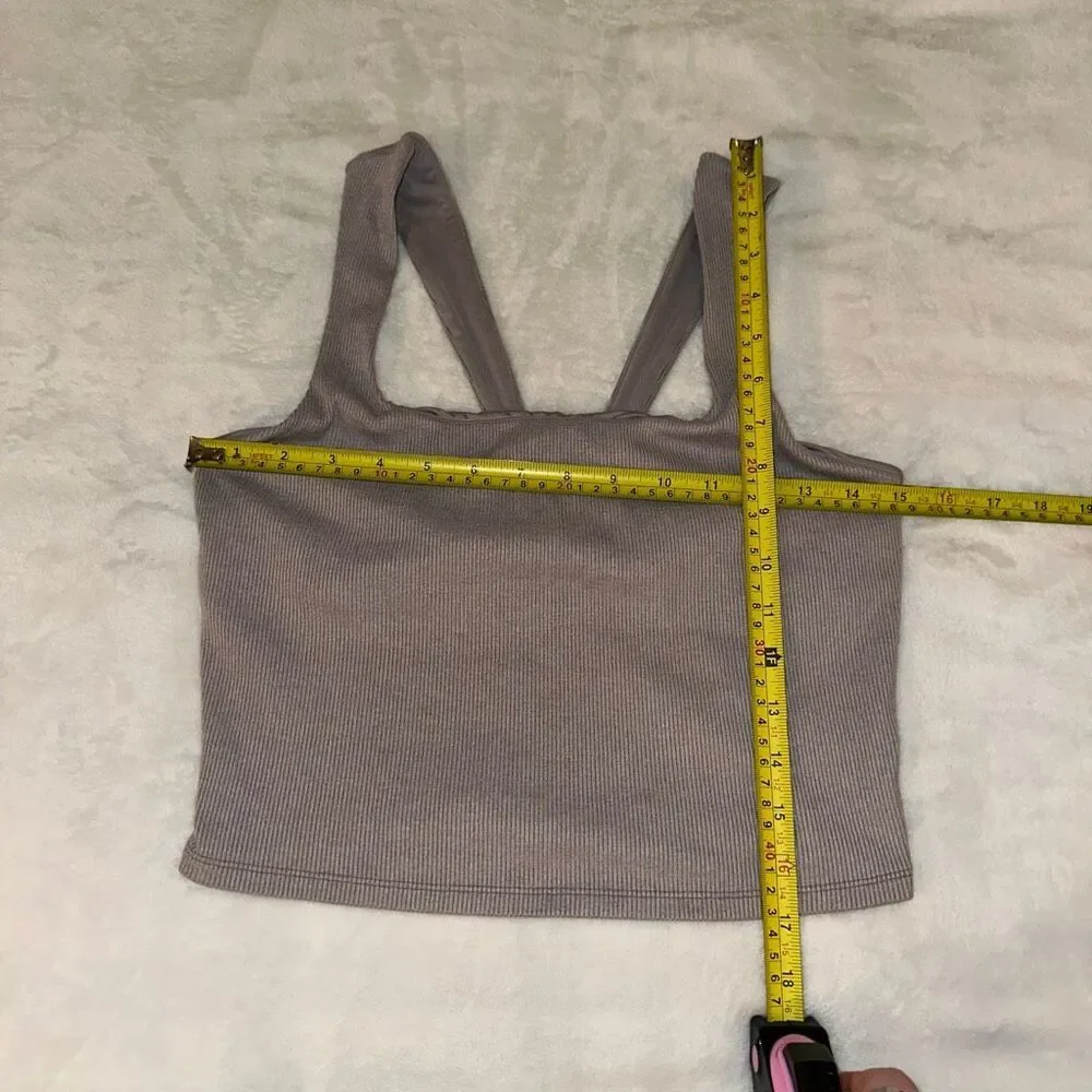 Alo Yoga Women’s Large Ribbed Square Neck Cropped Tank Top Dusty Lilac GUC